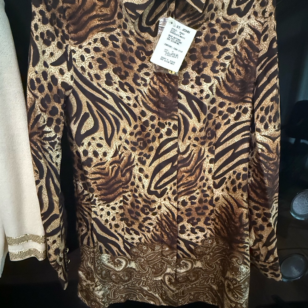 St. John Animal Print Blouse - Brown and Black